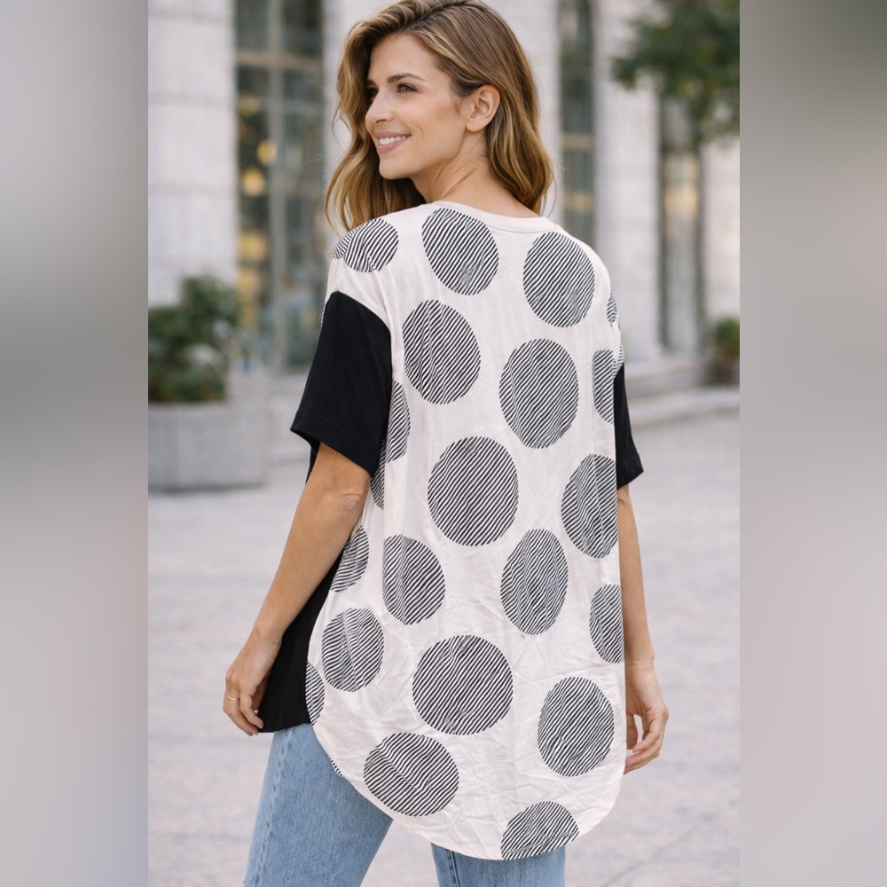 P. Luca Milano Black Front Polka Dot Tunic Top Size L Oversized Artsy [000288]